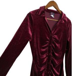 INC USA Ruched Velvet Shirt Dress Medium Red Y2K Witchy Glam Glam Vampy